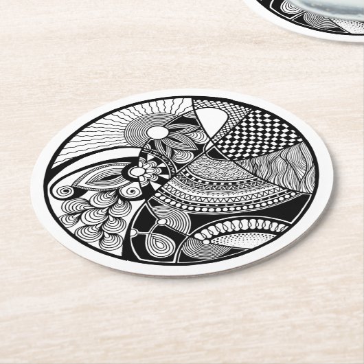 Abstracte Zendala over cirkel Ronde Kartonnen Onderzetter (Gebogen)
