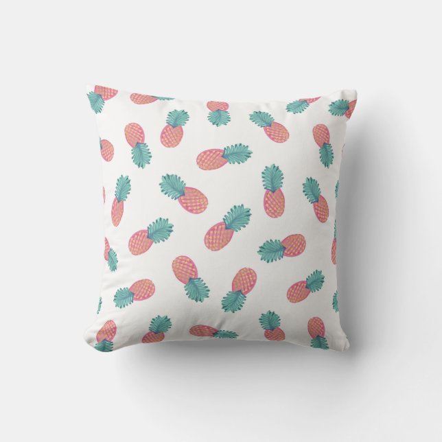 Abstracte Zomer Roze Blauwgroen Gouden Ananas Patr Buitenkussen (Voorkant)