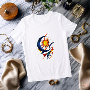 Abstracte Zon- en Maan T-shirt Kleurrijke Hemell