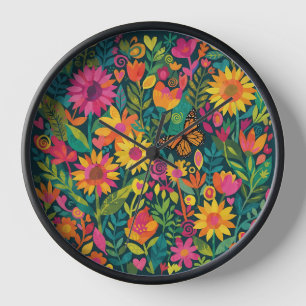 Abstracte zonnebloemen en monarchvlinder kunst klo