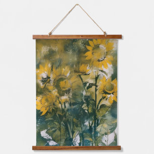 Abstracte Zonnebloemen Fine Art, Teals, Gold Hangend Wandkleed