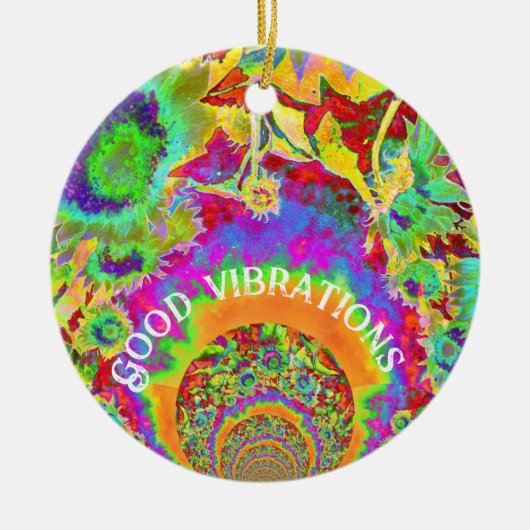 Abstracte zonnebloemen | funky retro bloemen keramisch ornament (Voorkant)