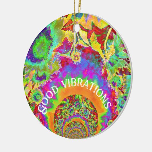 Abstracte zonnebloemen | funky retro bloemen keramisch ornament (Links)