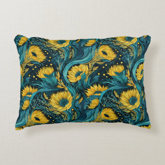 Abstracte Zonnebloemen in Blues Accent Sierkussen Accent Kussen