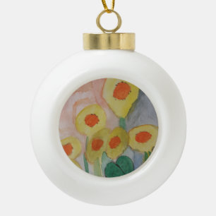 Abstracte zonnebloemen keramische bal ornament