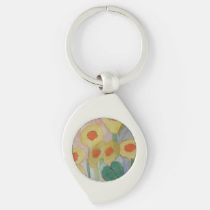 Abstracte zonnebloemen Metal Key Ring Sleutelhanger