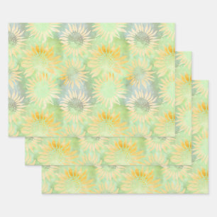 Abstracte Zonnebloemen op Lichtgroene Decoupage Ti Inpakpapier Vel