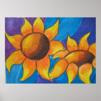 Abstracte zonnebloemen poster