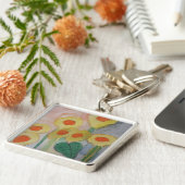 Abstracte zonnebloemen Premium Key Ring Sleutelhanger (Zijkant)