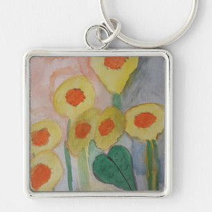 Abstracte zonnebloemen Premium Key Ring Sleutelhanger