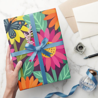 Abstracte zonnebloemen vlinders inpakpapier
