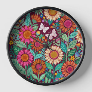 Abstracte zonnebloemen vlinders kunst klokken