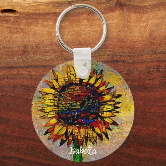  Abstracte zonnebloempitten Sleutelhanger (Voorkant)
