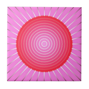 Abstracte zonnebrand in koraal, roze en zilver tegeltje
