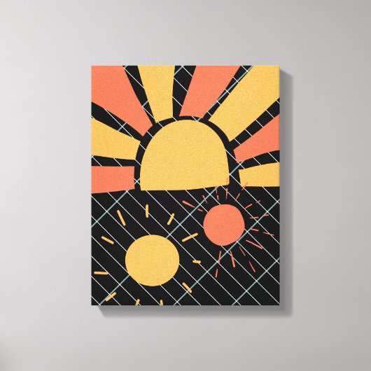 abstracte  zonsonderende oranje en rode strepen canvas afdruk (Voorkant)