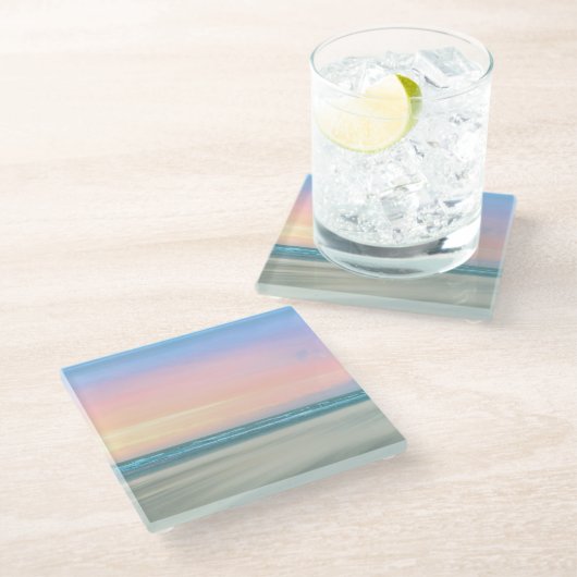 Abstracte zonsondergang op het strand in Den Haag Glazen Onderzetter (Schuin)