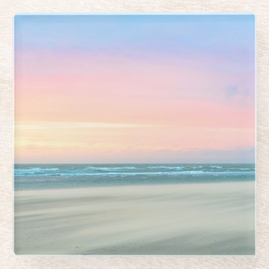 Abstracte zonsondergang op het strand in Den Haag Glazen Onderzetter (Voorkant)