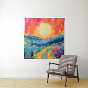 Abstracte zonsondergang op het veld wandkleed