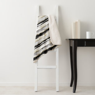 Abstracte zwart & gouden Waterverf strepen Sherpa Deken