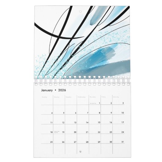 Abstracte zwart-lijnkleur voor modern kunstwerk kalender (Jan 2026)