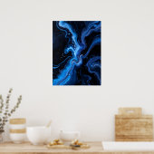 Abstracte zwart-wit kunst.Cosmic blauw marmer Poster (Keuken)