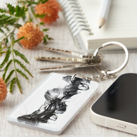 Abstracte zwart-witkleurige vlecht sleutelhanger (Voorkant Rechts)