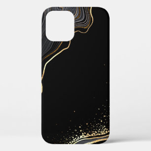 abstracte zwarte achtergrond met gouden aderen, iPhone 12 hoesje