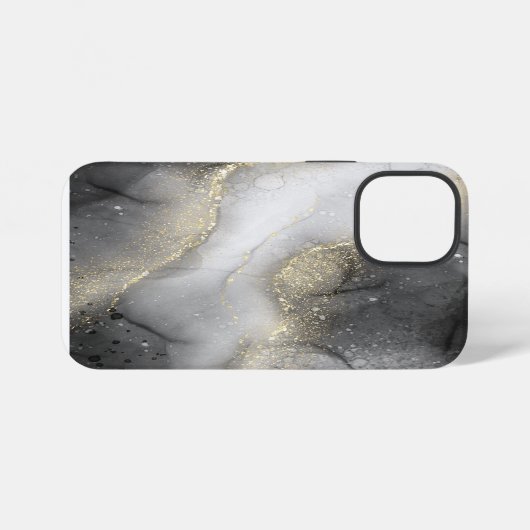 Abstracte zwarte en goudmarmer iPhone hoesje (Achterkant horizontaal)