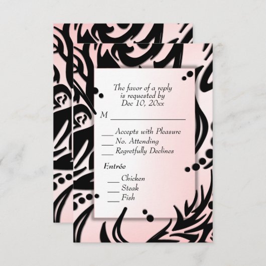 Abstracte zwarte en roze stam met Menu RSVP (Voorkant / Achterkant)