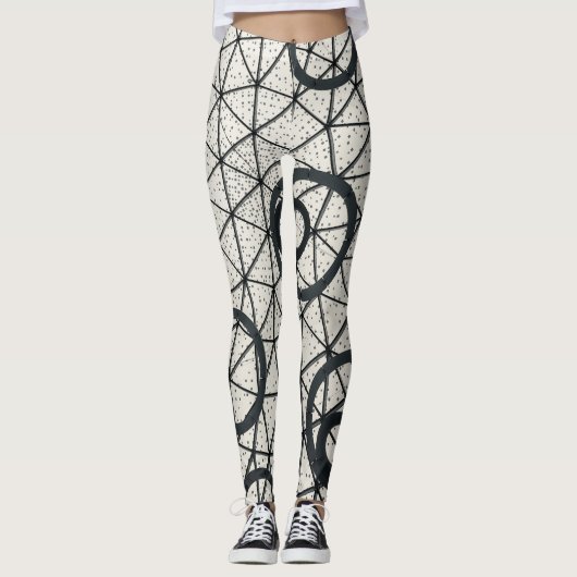 Abstracte zwarte en witte cirkels leggings (Voorkant)