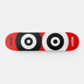 Abstracte zwarte en witte cirkels op rood skateboard (Horizontaal)