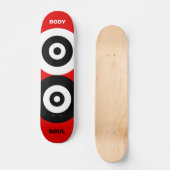 Abstracte zwarte en witte cirkels op rood skateboard (Voorkant)