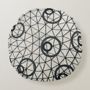 Abstracte zwarte en witte cirkels rond kussen