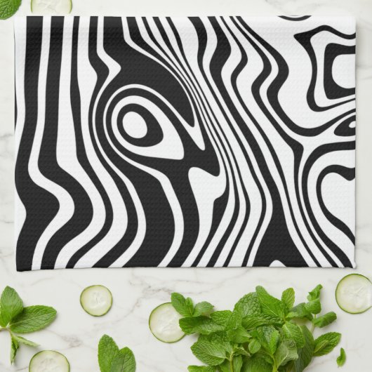 Abstracte zwarte en witte lijnen -  theedoek (Gevouwen)