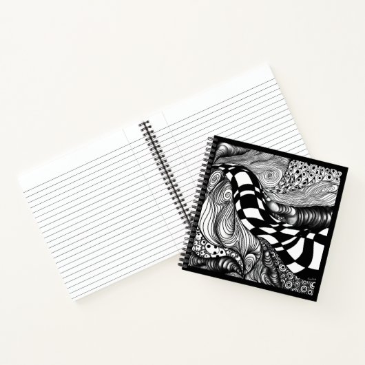 "Abstracte zwarte en witte lijnhoek Notitieboek (Binnen)
