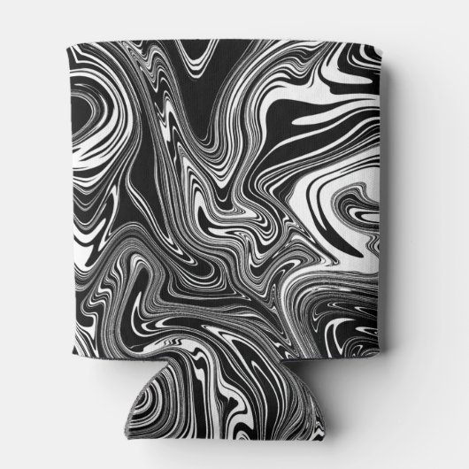 Abstracte zwarte en witte vloeibare marmer blikjeskoeler (Achterkant)