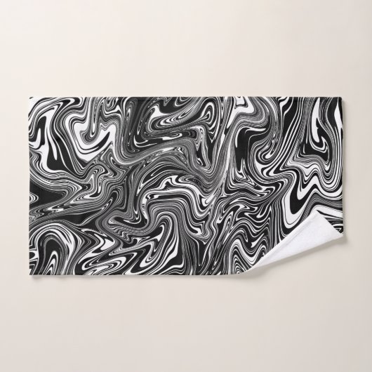 Abstracte zwarte en witte vloeibare marmer handdoek (Handdoek)