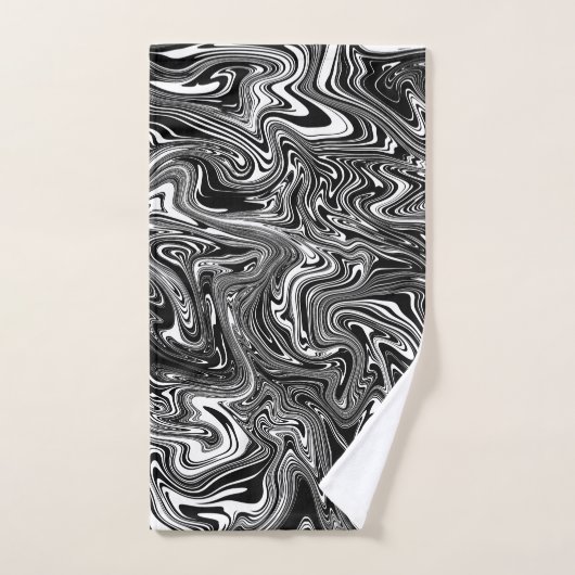 Abstracte zwarte en witte vloeibare marmer handdoek (Handdoek)
