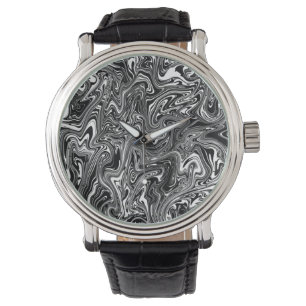 Abstracte zwarte en witte vloeibare marmer horloge