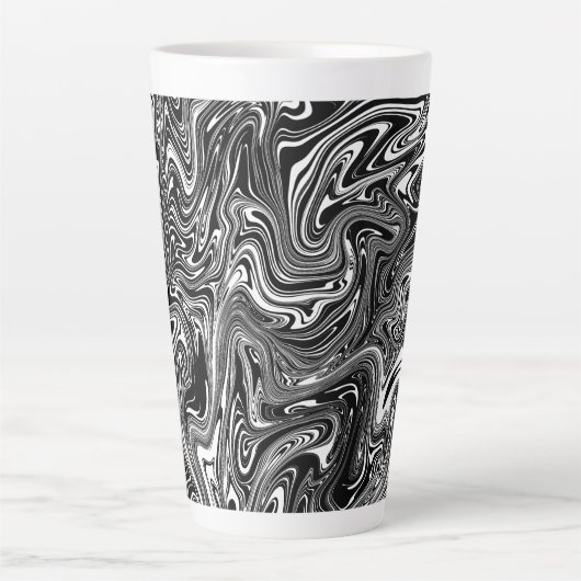 Abstracte zwarte en witte vloeibare marmer latte mok (Voorkant)