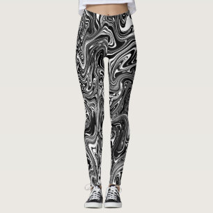 Abstracte zwarte en witte vloeibare marmer leggings