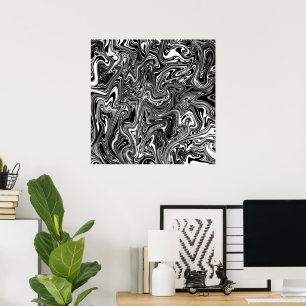 Abstracte zwarte en witte vloeibare marmer poster