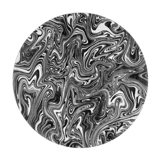 Abstracte zwarte en witte vloeibare marmer snijplank (Voorkant)