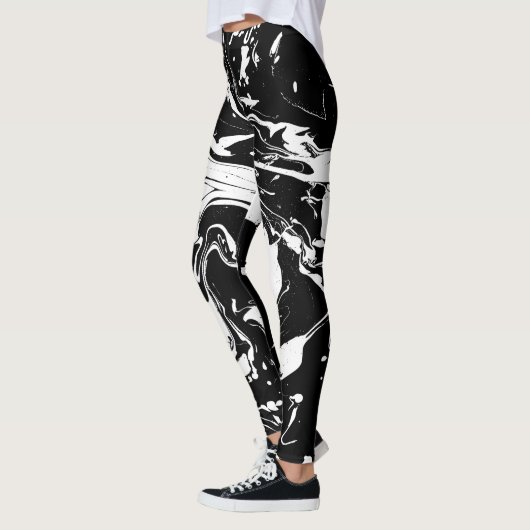 Abstracte zwarte en witte zwenken - leggings (Links)