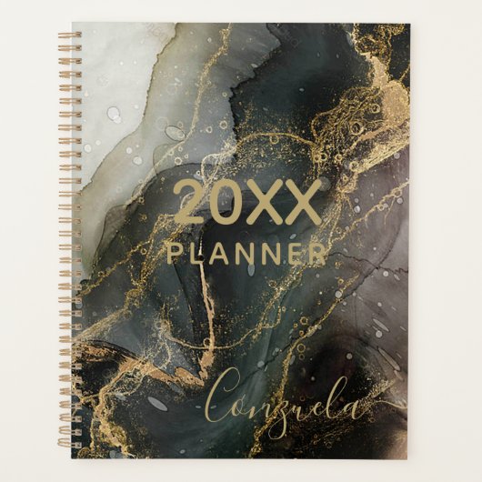 Abstracte zwarte goudmarmer planner (Voorkant)