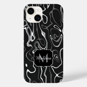 Abstracte zwarte grijze damascus zwemmen Monogram Case-Mate iPhone 14 Hoesje