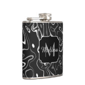 Abstracte zwarte grijze damascus zwemmen Monogram Heupfles (Rechts)