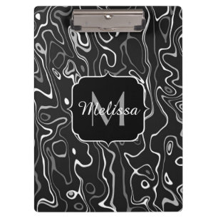 Abstracte zwarte grijze damascus zwemmen Monogram Klembord