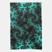 Abstracte zwarte groene fractale kunst theedoek (Verticaal)