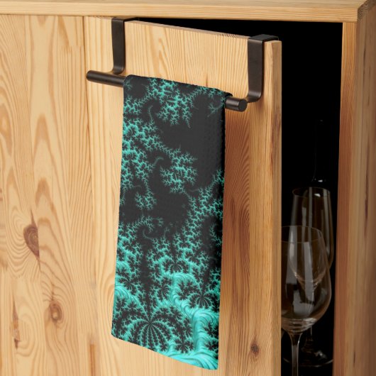 Abstracte zwarte groene fractale kunst theedoek (Derde Gevouwen)